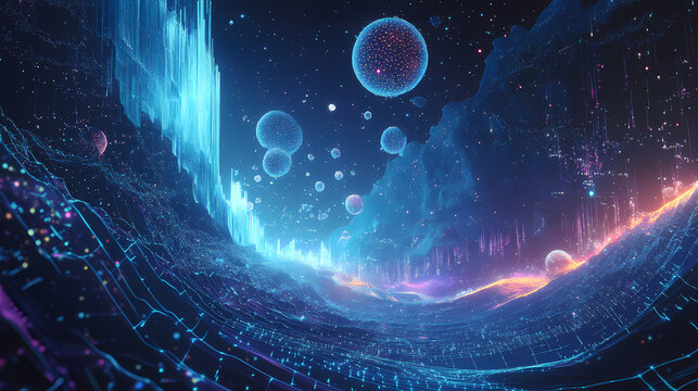 Exploring the boundless realm of quantum computing a deep dive into the future of technology and innovation through digital landscapes and complex algorithms. Boundless - Horizon. Illustration