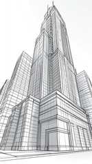 Fototapeta premium Skyscraper outline architectural drawing. Design concept for commercial real estate background
