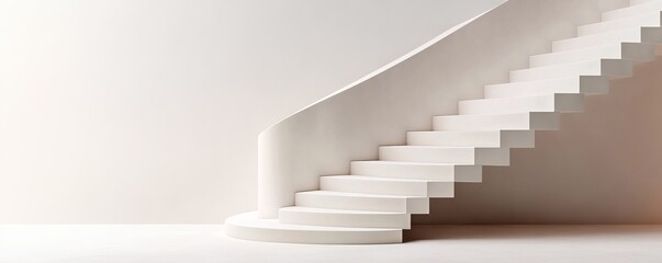 Obraz premium A minimalist white staircase design, showcasing modern architecture with clean lines and a smooth finish, perfect for contemporary interiors.