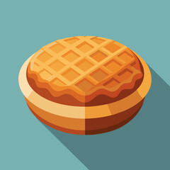 Delicious golden waffle on a plate with a light blue background