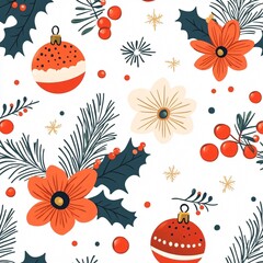 Christmas Floral Cute Seamless Pattern: Simple & Elegant Design