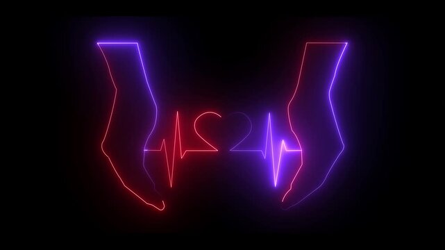 heartbeat,Glowing neon heartbeat pulse line animation. Neon heartbeat monitor erg line animation. 