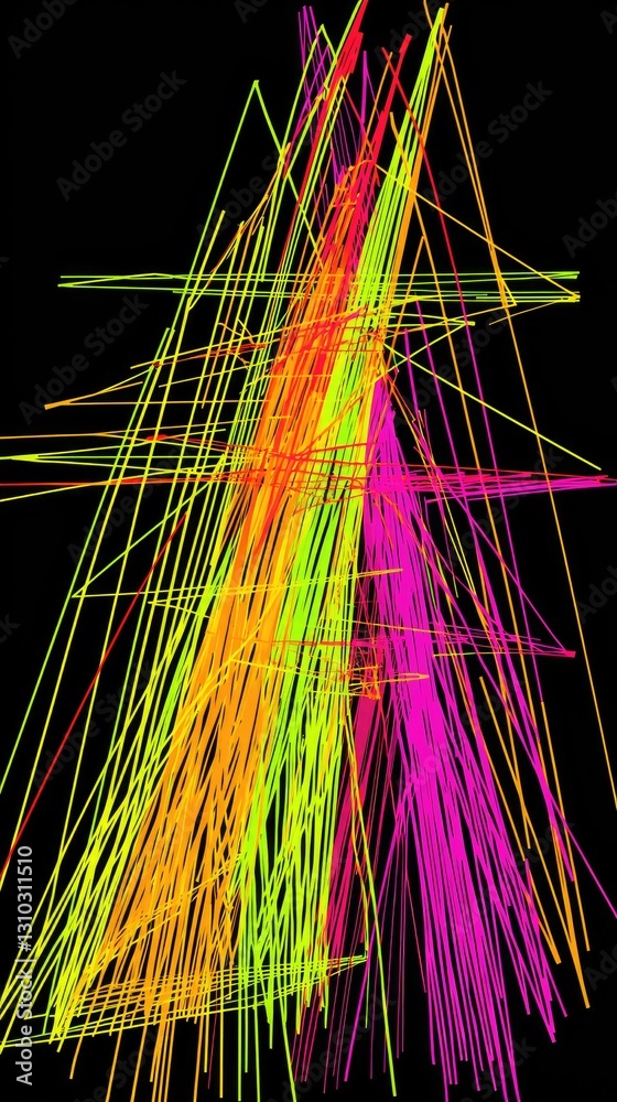 Wall mural abstract dynamic colorful lines form a digital art piece on a black background for creative projects