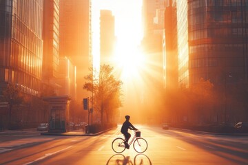 Person biking on a city street, showcasing urban life and cycling culture.
