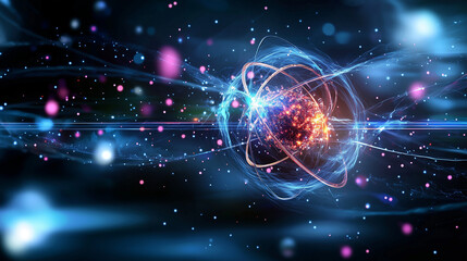 Fototapeta premium Subatomic Storm: A Dynamic Collision of Protons and Electrons