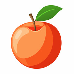 Close-up of a vibrant orange apple with a green leaf, showcasing freshness