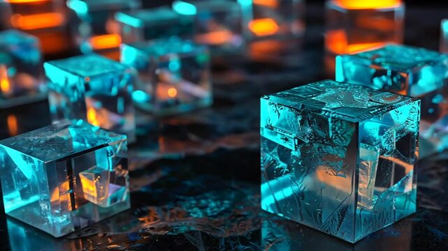 Blaue Eiskristalle in futuristischer Umgebung