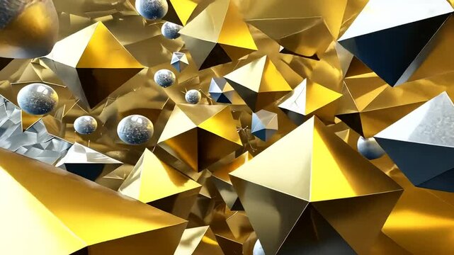 Goldene Pyramidenstruktur mit Kugeln