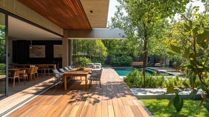 Obraz premium Modern House with Backyard Pool and Deck