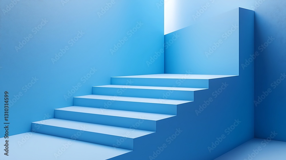 Poster Minimalist Blue Staircase 3D Rendering Abstract Background