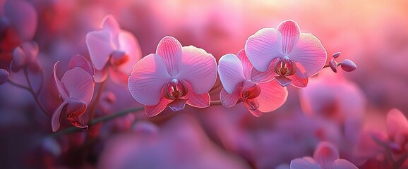 Fototapeta premium Pink orchids blooming at sunset.
