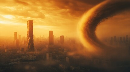 Obraz premium Dust storm engulfing futuristic city skyline