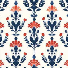 Folk Floral Damascus Seamless Pattern - Traditional Ethnic Design for Backgrounds and Textile