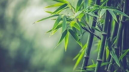 Obraz premium Lush bamboo stalks in a green forest