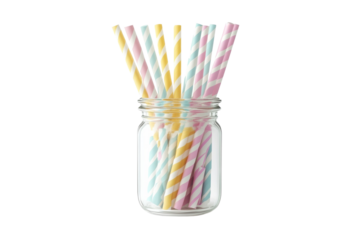 Decorative straws arranged in a jar adding color to a table setting