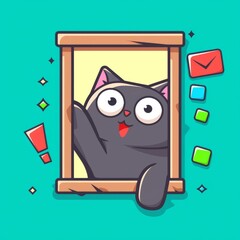 Cat Peeking from Frame, Mail, Cute