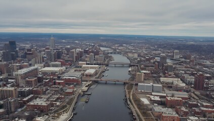 Obraz premium Aerial View Over Downtown Portland Oregon and the Willamette River 