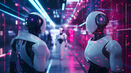 Conceptual ai-driven society in showcasing human-machine collaboration boundless potential for progress and harmonious coexistence vibrant technological landscape. Boundless - Horizon. Illustration