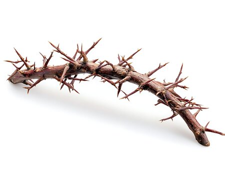 Thorny branch lies on white surface - Powered by Adobe