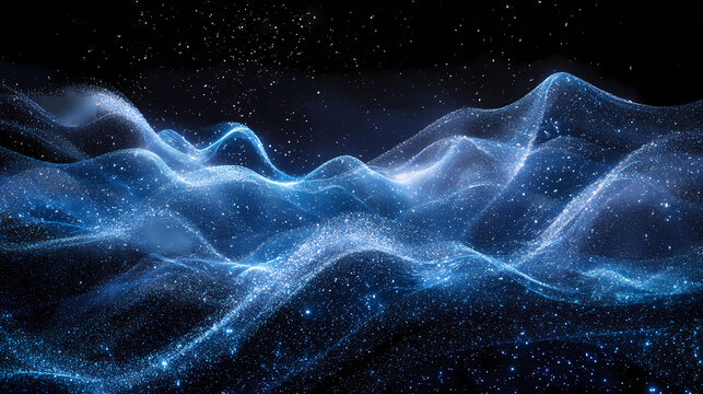 Ephemeral dust particles suspended in the boundless emptiness of space, dark universe, cosmic suspension, stellar glow. Boundless - Horizon. Illustration