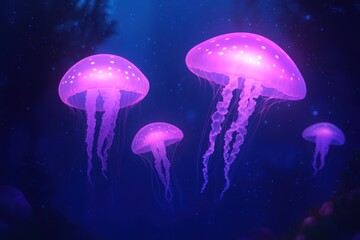 Jellyfish float gracefully in clear blue water, creating a serene underwater scene.