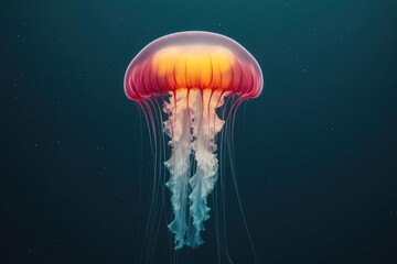 A bright orange jellyfish floats gracefully in clear water.