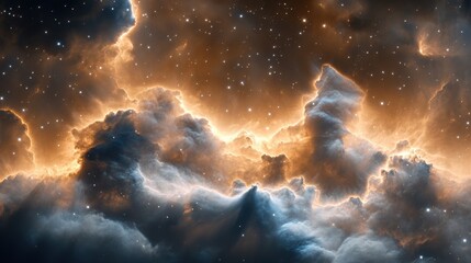 Fototapeta premium A stunning cosmic scene featuring vibrant clouds illuminated by starlight, perfect for backgrounds, digital art projects, and educational materials on astronomy or cosmic phenomena,