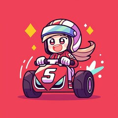 Cute Girl Kart Racer Red Background