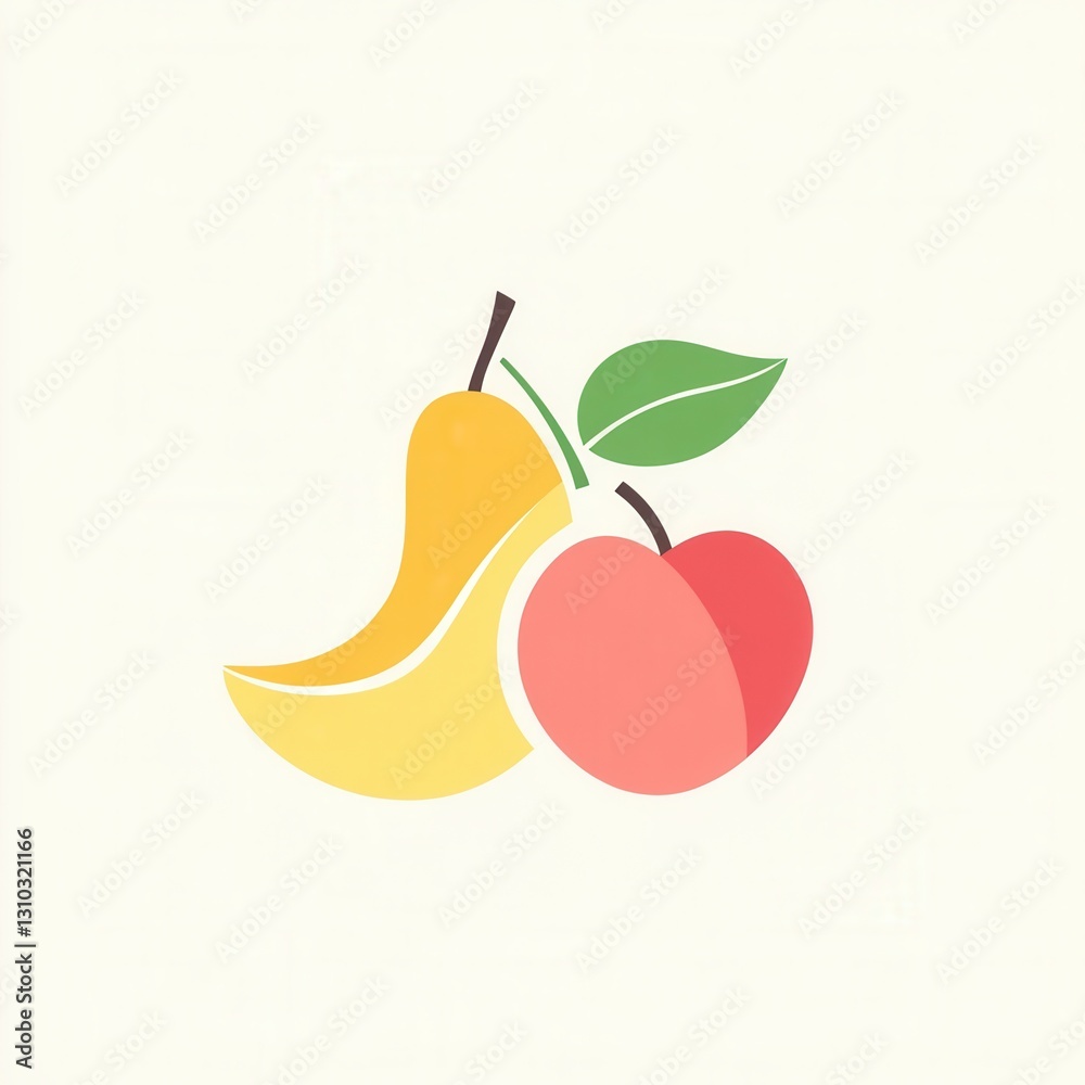 Poster minimalist logo design featuring abstract fruit shapes on a clean white background showcasing modern
