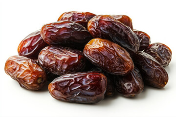 Fototapeta premium Falling dried dates on white background, great for food and Ramadan themes