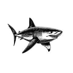 Obraz premium Engraved illustration of a fierce shark design perfect for tattoos and packaging creativity