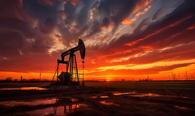 Naklejka premium Drilling rigs in an oil field in the desert