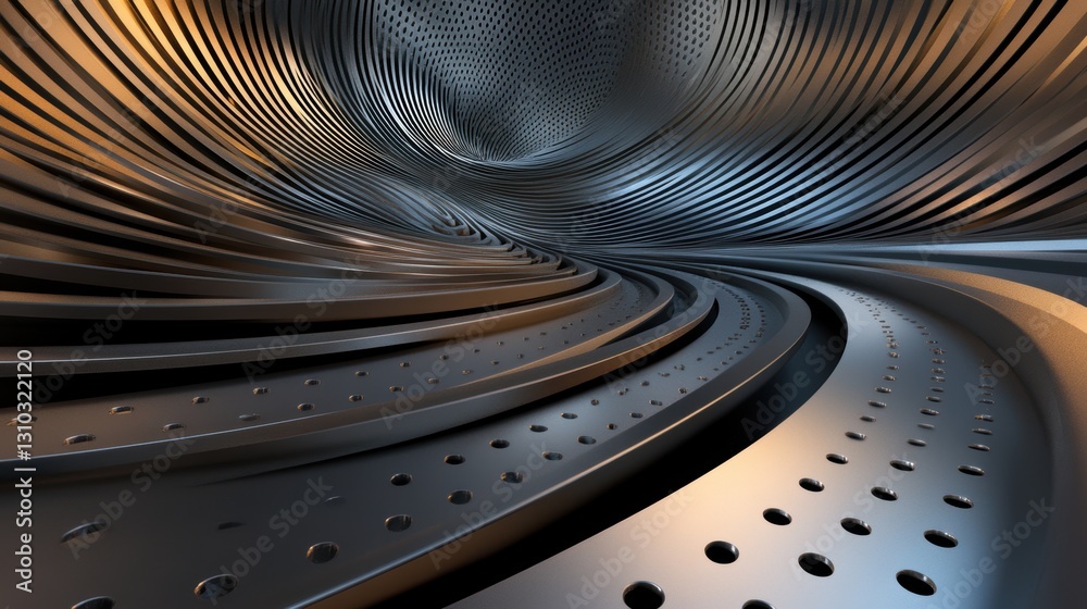 Wall mural abstract metal texture with dynamic curves and patterns, showcasing a blend of light and shadow, ide