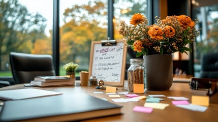 Organized Workspace with To-Do List, Autumn View