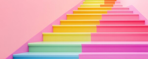 A vibrant staircase featuring colorful steps, perfect for adding a pop of color and creativity to interior photography.