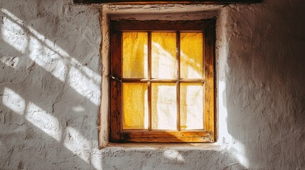Obraz premium Sunlight streams through rustic window in old wall.