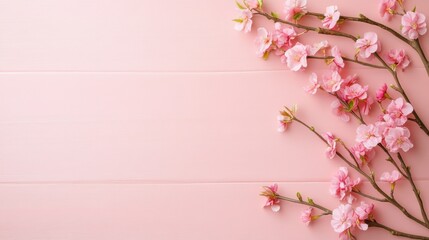 Soft pink blossoms cascading on a blush background create a serene atmosphere, ideal for spring-themed promotions, floral designs, or as a gentle backdrop for greeting cards and invitations,