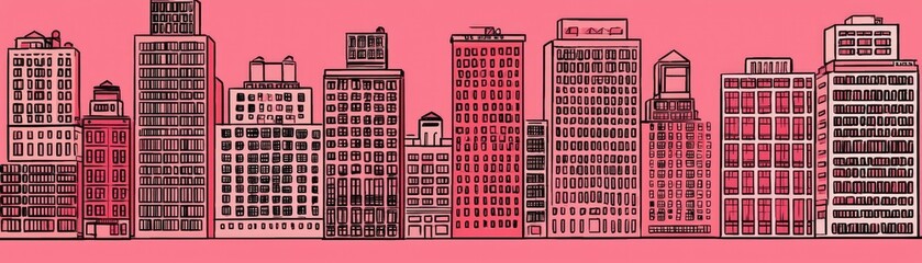 City skyline illustration, urban landscape, drawing