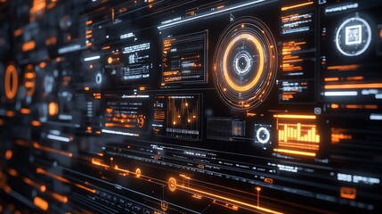 Obraz premium Futuristic digital interface, data streams, dark background