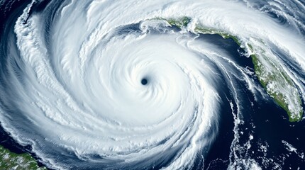Oeil de cyclone vu de l'espace avec continents