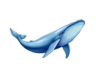 Fototapeta premium Majestic Blue Whale Illustration, Vector Art, Oceanic Wildlife, Marine Mammal, Isolated on White Background, Digital Graphic Design Element for Educational and Environmental Projects.