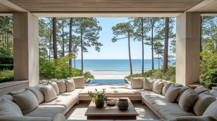 Fototapeta premium Coastal Outdoor Living Room with Ocean View