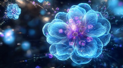 Glowing Blue Flower, Abstract Art, Dark Background