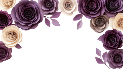 Paper Flowers Purple Beige Cream Floral Arrangement on Transparent Background, PNG