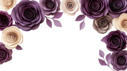 Paper Flowers Purple Beige Cream Floral Arrangement on Transparent Background, PNG