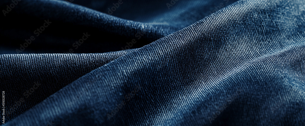 Aufkleber close-up of dark-blue corduroy texture, showing fabric's ribbed pattern and soft drape, suggesting c