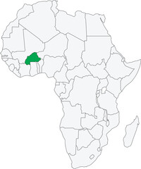 Detailed national location map of BURKINA FASO within the great continent of Africa