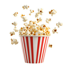 Popcorn spilling from a striped container against transparent background