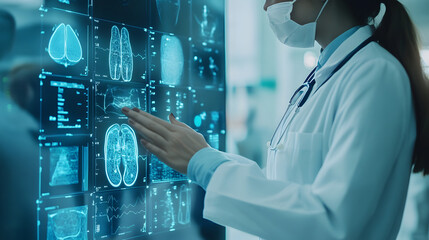 A doctor is examining a medical condition with a data display screen.