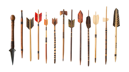 Collection of Traditional Arrows with Tribal Designs – Transparent Background


